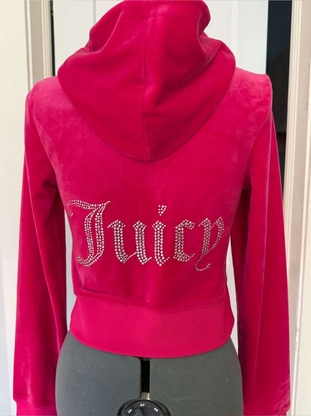 Juicy Couture Hot Pink Velour Crystal 'Juicy' Logo Hoodie Jacket,  size M